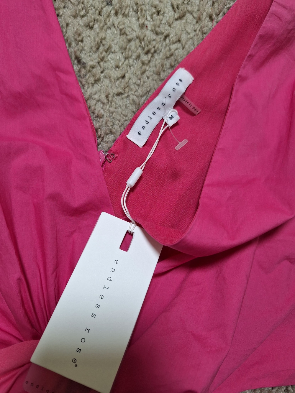 NWT Endless Rose Colorblock Cutout Maxi Dress Pink Red Tiered Ruffle Cotton Sz M - Picture 5 of 8